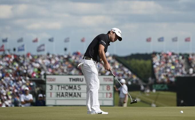 Brian Harman putts during the final round of the 117th U.S. Open golf tournament at Erin Hills golf course on June 18, 2017, in Erin, Wisconsin.  WIS20170618535 BRIANxKERSEY