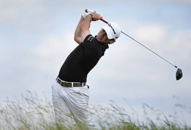 Brian Harman drives No. 10 during the final round of the 117th U.S. Open golf tournament at Erin Hills golf course on June 18, 2017, in Erin, Wisconsin.  WIS20170618542 BRIANxKERSEY