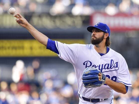 June 19, 2017 - Kansas City, MO, USA - Kansas City Royals starting pitcher Jason Hammel throws against the Boston Red Sox on Monday, June 19, 2017 at Kauffman Stadium in Kansas City, Mo. Boston Red Sox vs. Kansas City Royals - ZUMAm67_ 20170619_zaf_m67_013 Copyright: xJohnxSleezerx