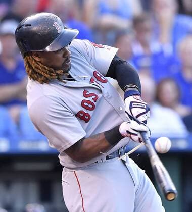 June 19, 2017 - Kansas City, MO, USA - Boston Red Sox s Hanley Ramirez breaks his bat on a groundout in the second inning against the Kansas City Royals on Monday, June 19, 2017 at Kauffman Stadium in Kansas City, Mo. Boston Red Sox vs. Kansas City Royals - ZUMAm67_ 20170619_zaf_m67_030 Copyright: xJohnxSleezerx