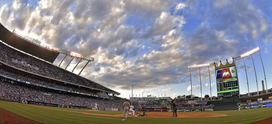 June 19, 2017 - Kansas City, MO, USA - The sun sets behind Kauffman Stadium as the Kansas City Royals play the Boston Red Sox in the third inning on Monday, June 19, 2017 at Kauffman Stadium in Kansas City, Mo. Boston Red Sox vs. Kansas City Royals - ZUMAm67_ 20170619_zaf_m67_032 Copyright: xJohnxSleezerx