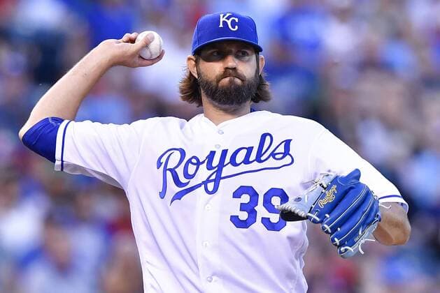 June 19, 2017 - Kansas City, MO, USA - Kansas City Royals starting pitcher Jason Hammel throws out Boston Red Sox s Christian Vazquez at first on a groundout to end the top of the fourth inning on Monday, June 19, 2017 at Kauffman Stadium in Kansas City, Mo. Boston Red Sox vs. Kansas City Royals - ZUMAm67_ 20170619_zaf_m67_035 Copyright: xJohnxSleezerx
