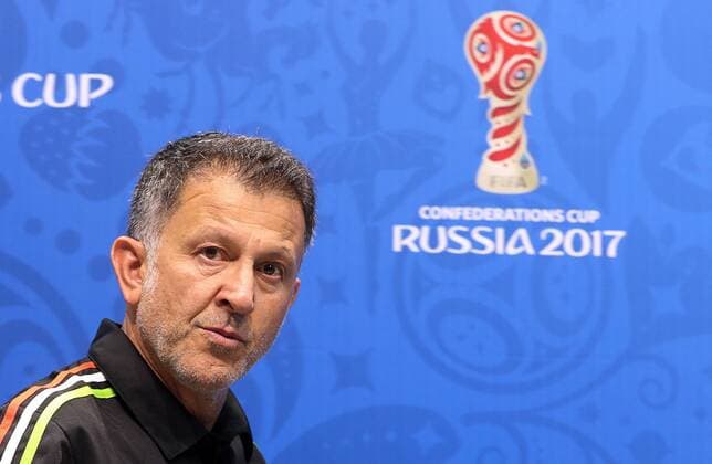SOCHI, RUSSIA â€“ JUNE 20, 2017: Juan Carlos Osorio, head coach of the Mexican national football team, looks on at a news conference ahead of the upcoming 2017 FIFA Confederations Cup match against New Zealand. Artyom Korotayev TASS  TS053D2C