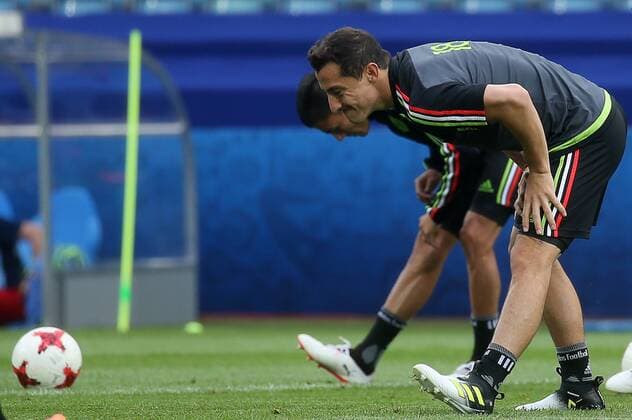 SOCHI, RUSSIA â€“ JUNE 20, 2017: Captain Andres Guardado of the Mexican national football team training ahead of their upcoming 2017 FIFA Confederations Cup match against New Zealand. Sergei Fadeichev TASS  TS053D6A