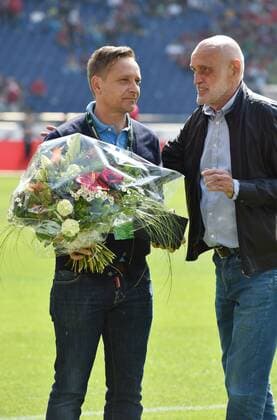 14.05.2017, Fussball GER, 2. Bundesliga Saison 2016 2017, 33. Spieltag, Hannover 96 - VfB Stuttgart 1-0, Sportdirektor Horst Heldt (Hannover 96), li., und Praesident Martin Kind (Hannover 96)
