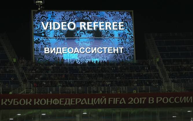 Themen der Woche - Sport Bilder des Tages - SPORT SOCHI, RUSSIA â€“ JUNE 21, 2017: A message on the screen reads Video Assistant Referee (VAR) during the 2017 FIFA Confederations Cup Group A match between Mexico and New Zealand at Fisht Stadium. Mexico won the game 2-1.Artyom Korotayev TASS  TS054210