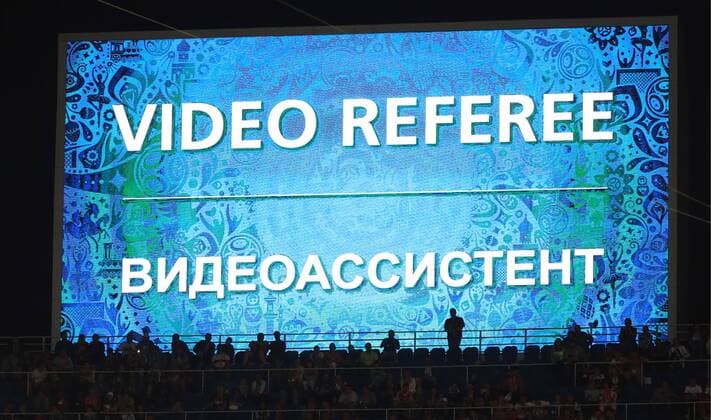 SOCHI, RUSSIA â€“ JUNE 21, 2017: A message on the screen reads Video Assistant Referee (VAR) during the 2017 FIFA Confederations Cup Group A match between Mexico and New Zealand at Fisht Stadium. Mexico won the game 2-1.Sergei Fadeichev TASS  TS054215