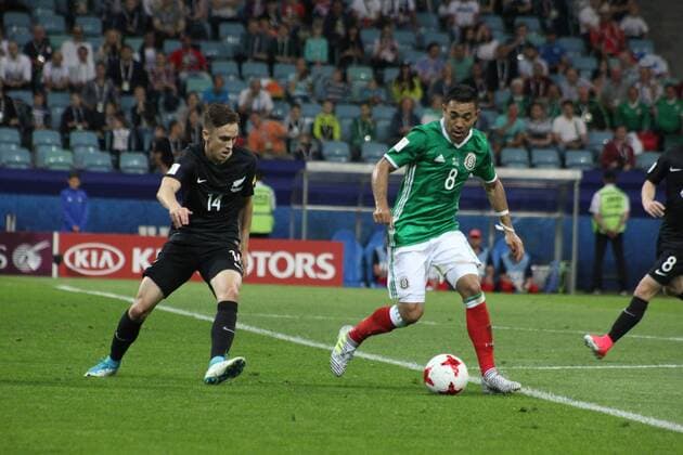 Of The Russian Federation. Sochi. Football. The FIFA Confederations Cup 2017. Mexico New Zealand. The Stadium Fischt. Ryan Thomas; Marco Fabian . MaksimxKonstantinov 