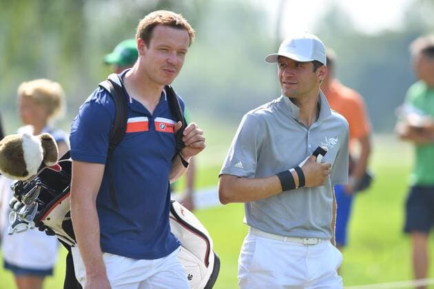 v.li:Rodelas Felix LOCH mit Thomas MUELLER (MÜLLER,Bayern Muenchen). ProAm ,GOLF,BMW International Open 2017 am 21.06.2017 in Muenchen Eichenried.