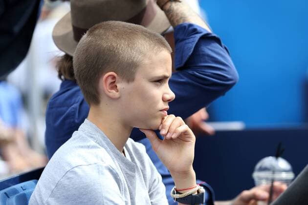 June 22nd 2017, Queens Club, West Kensington, London; Aegon Tennis Championships, Day 4; Jordan Thompson (AUS) versus Sam Querrey (USA); David Beckham with his son Romeo watching on from the player guest section xJohnxPatrickxFletcherx  ActionPlus11892919