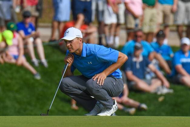 Thursday June 22, 2017: Jordan Spieth lines up a putt on the15th hole during the opening round of the Travelers Golf Championship at TPC River Highlands in Cromwell, Connecticut. CSM PGA Golf Herren 2017: Travelers Championship JUN 22 - ZUMAc04_ 20170622_zaf_c04_102 Copyright: xGregoryxVasilx