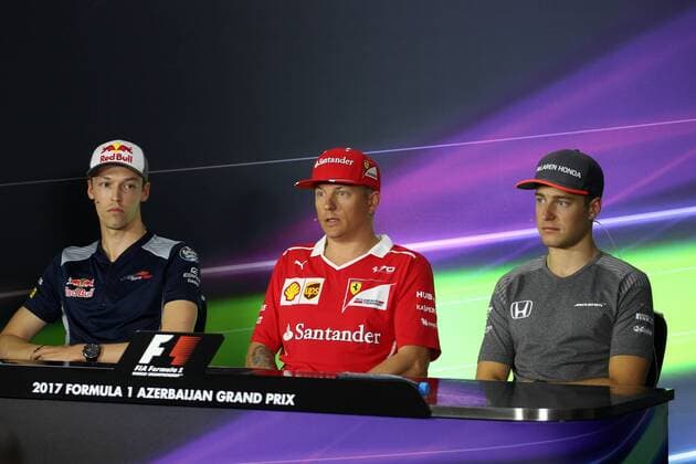 Azerbaijan Grand Prix, Baku 22 - 25 June 2017 22.06.2017 - press conference PK Pressekonferenz Daniil Kvyat (RUS) Scuderia Toro Rosso STR12, Kimi Raikkonen (FIN) Scuderia Ferrari SF70H and Stoffel Vandoorne (BEL) McLaren MCL32 