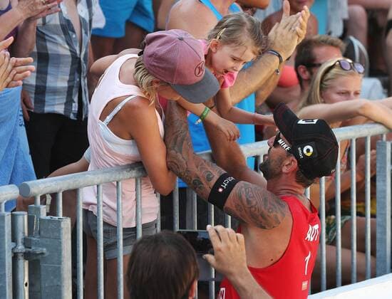 Beach volleyball Beachvolleyball - CEV EC 2017 BADEN,AUSTRIA,24.JUN.17 - BEACH VOLLEYBALL - CEV European Beach Volleyball Championships, men. Image shows the rejoicing of Clemens Doppler (AUT) and his family. GEPAxpictures xChristianxOrt