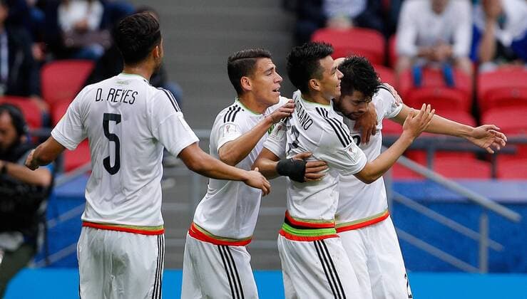 Mexico vs. Russia SAO PETERSBURGO, MO - 24.06.2017: MEXICO VS. RUSSIA - ARAUJO Nestor of Mexico celebrates after scoring a goal during Mexico-Russia match valid for the third round of the Confederations Cup 2017, this Saturday (24) held Arena Kazan in Kazan, Russia. (Photo: Marcelo Machado de Melo Fotoarena) x1343505x  MarceloxMachadoxdexMelo
