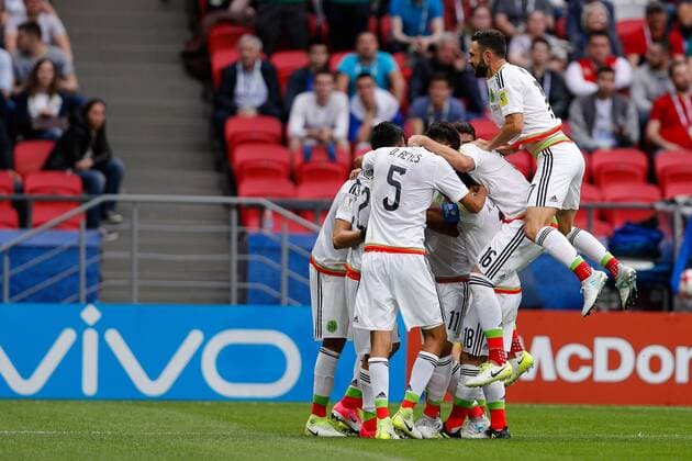 Mexico vs. Russia SAO PETERSBURGO, MO - 24.06.2017: MEXICO VS. RUSSIA - ARAUJO Nestor of Mexico celebrates after scoring a goal during Mexico-Russia match valid for the third round of the Confederations Cup 2017, this Saturday (24) held Arena Kazan in Kazan, Russia. (Photo: Marcelo Machado de Melo Fotoarena) x1343506x  MarceloxMachadoxdexMelo