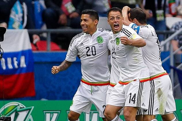 Mexico vs. Russia SAO PETERSBURGO, MO - 24.06.2017: MEXICO VS. RUSSIA - LOZANO Hirving of Mexico celebrates after scoring a goal during Mexico-Russia match valid for the third round of the 2017 Confederations Cup, this Saturday (24) held Arena Kazan in Kazan, Russia. (Photo: Marcelo Machado de Melo Fotoarena) x1343538x  MarceloxMachadoxdexMelo