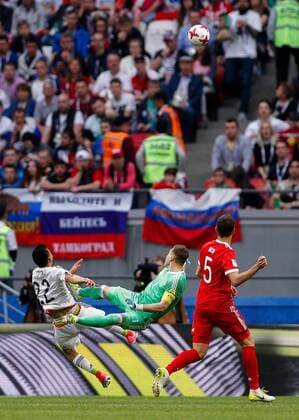 Mexico vs. Russia SAO PETERSBURGO, MO - 24.06.2017: MEXICO VS. RUSSIA - LOZANO Hirving of Mexico shares with AKINFEEV Igor of Russia to score goal during Mexico-Russia match valid for the third round of the Confederations Cup 2017 on Saturday (24) held Arena Kazan in Kazan, Russia. (Photo: Marcelo Machado de Melo Fotoarena) x1343541x  MarceloxMachadoxdexMelo