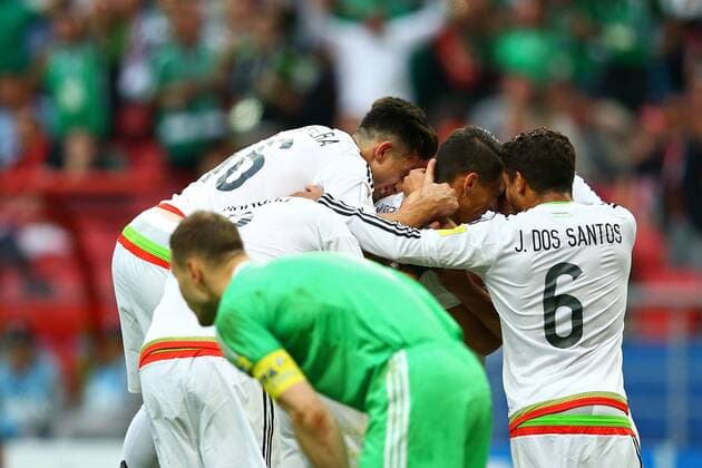 Mexico vs. Russia SAO PETERSBURGO, MO - 24.06.2017: MEXICO VS. RUSSIA - Mexico players celebrate goal during Mexico-Russia match valid for the third round of the 2017 Confederations Cup on Saturday (24) held at the Kazan Arena in Kazan, Russia. (Photo: Heuler Andrey DiaEsportivo Fotoarena) x1343568x  HeulerxAndrey
