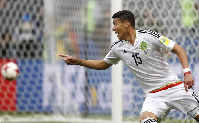 Mexico vs. Russia SAO PETERSBURGO, MO - 24.06.2017: MEXICO VS. RUSSIA - MORENO Hector of Mexico celebrates his goal during a Mexico-Russia match valid for the third round of the 2017 Confederations Cup on Saturday (24) held at the Kazan Arena Stadium in Kazan, Russia. (Photo: Rodolfo Buhrer La Imagem Fotoarena) x1343611x  RodolfoxBuhrer