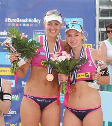 Beach volleyball Beachvolleyball - CEV EC 2017 BADEN,AUSTRIA,24.JUN.17 - BEACH VOLLEYBALL - CEV European Beach Volleyball Championships, ladies. Image shows Tanja Hueberli (SUI) and Nina Betschart (SUI). GEPAxpictures xChristianxOrt