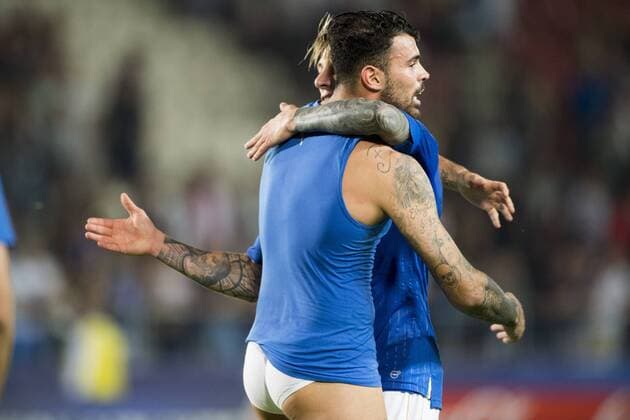 June 24, 2017 - Krakow, Poland - Federico Bernardeschi and Andrea Petanga of Italy celebrate after the UEFA European Under-21 Championship 2017 Group C match between Italy and Germany at Krakow Stadium in Krakow, Poland on June 24, 2017 Italy v Germany - 2017 UEFA European Under-21 Championship  - ZUMAn230 20170624_zaa_n230_529 Copyright: xAndrewxSurmax