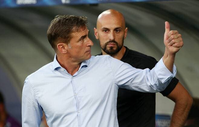 Trainer Stefan Kuntz Daumen hoch zeigend, Co Trainer Antonio di Salvo Aktion Oberkoerper Oberkörper Fußball Fussball U21 U 21 EM Europameisterschaft Länderspiel Saison 2016 2017 24.06.2017 DFB Nationalmannschaft GER BRDeutschland vs. Italien