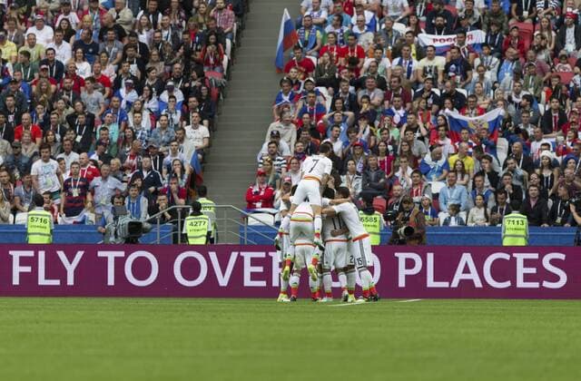 (170625) -- KAZAN, June 25, 2017 -- Players of Russia celebrate scoring during group A match between Russia and Mexico at the 2017 FIFA Confederations Cup in Kazan, Russia, on June 24, 2017. Mexico won 2-1. ) (SP)RUSSIA-KAZAN-FIFA-CONFED CUP-RUS VS MEX BaixXueqi 
