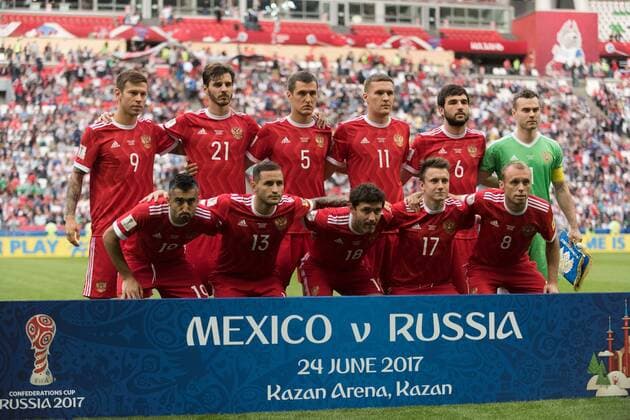 (170625) -- KAZAN, June 25, 2017 -- Players of Russia line up ahead of group A match between Russia and Mexico at the 2017 FIFA Confederations Cup in Kazan, Russia, on June 24, 2017. Mexico won 2-1. ) (SP)RUSSIA-KAZAN-FIFA-CONFED CUP-RUS VS MEX EvgenyxSinitsyn 