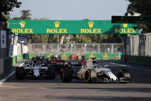 Azerbaijan Grand Prix, Baku 22 - 25 June 2017 25.06.2017 - Race, Felipe Massa (BRA) Williams FW40 leads Lance Stroll (CDN) Williams FW40 