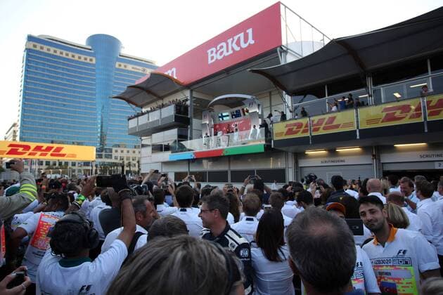 Azerbaijan Grand Prix, Baku 22 - 25 June 2017 25.06.2017 - Race, 1st place Daniel Ricciardo (AUS) Red Bull Racing RB13, 2nd place Valtteri Bottas (FIN) Mercedes AMG F1 W08 and 3rd place Lance Stroll (CDN) Williams FW40 