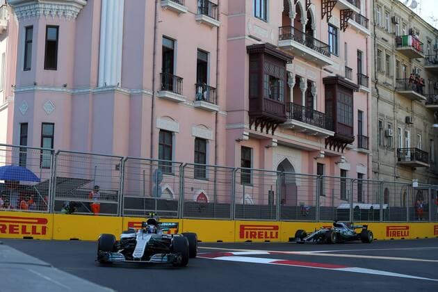 Azerbaijan Grand Prix, Baku 22 - 25 June 2017 25.06.2017 - Race, Valtteri Bottas (FIN) Mercedes AMG F1 W08 leads Lewis Hamilton (GBR) Mercedes AMG F1 W08 