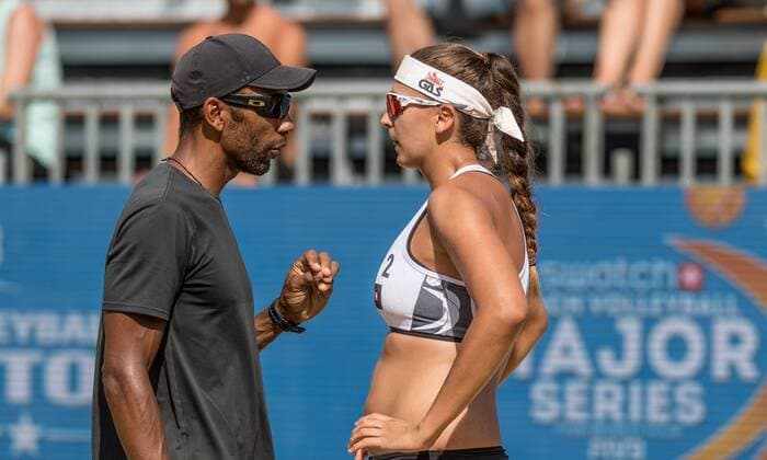 FIVB World Tour - swatch MAJOR SERIES - Porec Major; 27.06.2017 Imornefe Bowes (Chef-Bundestrainer der deutschen Beachvolleyball-Frauen), Nadja Glenzke (GER); FIVB World Tour - swatch MAJOR SERIES - Porec Major am 27.06.2017,Porec (Kroatien). xPWx