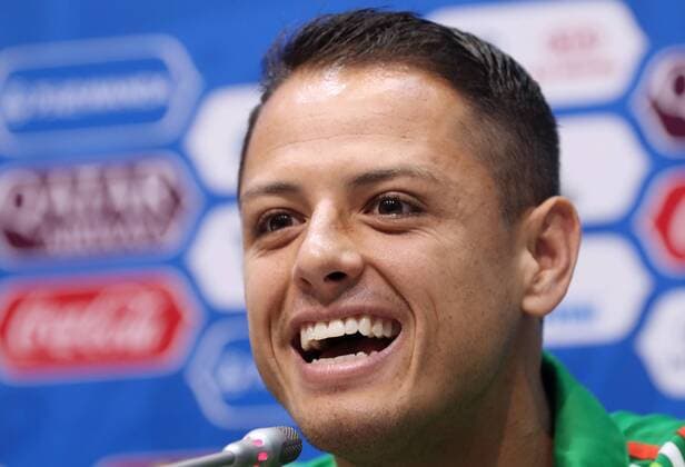 SOCHI, RUSSIA - JUNE 28, 2017: Javier Hernandez of the Mexican national football team attends a press conference PK Pressekonferenz ahead of their 2017 FIFA Confederations Cup semi-final match against Germany. Artyom Korotayev TASS  TS055184