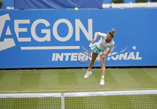 June 28th 2017, Devonshire Park, Eastbourne, England; Aegon International Eastbourne; ; Simona Halep (ROU) versus Ying-Ying Duan (CHN); Halep serves as she won her 2nd round match 3-6 6-3 6-2 xHongboxChenx  ActionPlus11894969