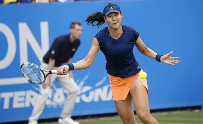 June 28th 2017, Devonshire Park, Eastbourne, England; Aegon International Eastbourne; ; Simona Halep (ROU) versus Ying-Ying Duan (CHN); Duan hits a forehand; Halep won her 2nd round match 3-6 6-3 6-2 xHongboxChenx  ActionPlus11894975