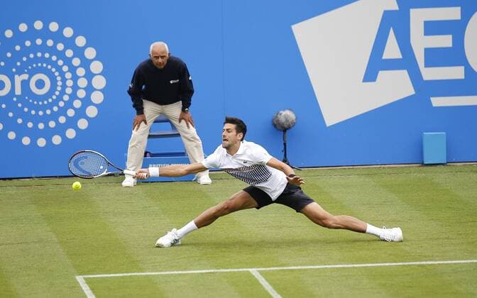 June 28th 2017, Devonshire Park, Eastbourne, England; Aegon International Eastbourne; Novak Djokovic (SRB) versus Vasek Pospisil (CAN); Djokovic hits a forehand as he won his 2nd round match 6-4 6-3 xHongboxChenx  ActionPlus11894981