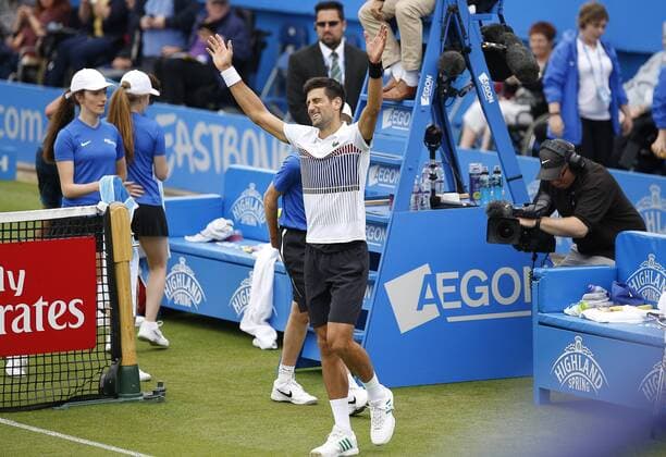 June 28th 2017, Devonshire Park, Eastbourne, England; Aegon International Eastbourne; ; Novak Djokovic (SRB) versus Vasek Pospisil (CAN); Djokovic celebrates his victory in the 2nd round match 6-4 6-3 xHongboxChenx  ActionPlus11894984