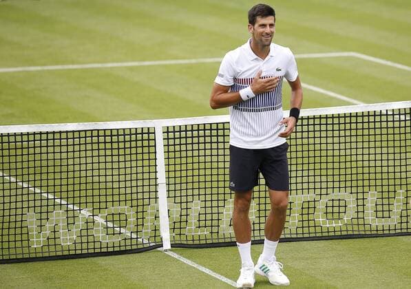 June 28th 2017, Devonshire Park, Eastbourne, England; Aegon International Eastbourne; ; Novak Djokovic (SRB) versus Vasek Pospisil (CAN); Djokovic celebrates his victory in the 2nd round match 6-4 6-3 xHongboxChenx  ActionPlus11894985