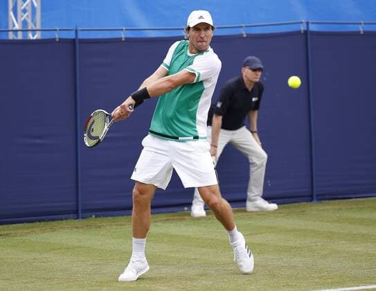 June 28th 2017, Devonshire Park, Eastbourne, England; Aegon International Eastbourne; ; Mischa Zverev (GER) versus Ryan Harrison (USA); Zverev hits a backhand as he won his 1st round match 6-4 7-6 xHongboxChenx  ActionPlus11894989