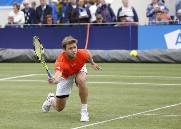 June 28th 2017, Devonshire Park, Eastbourne, England; Aegon International Eastbourne; ; Mischa Zverev (GER) versus Ryan Harrison (USA); Harrison hits a forehand; Zverev won the 1st round match 6-4 7-6 xHongboxChenx  ActionPlus11894990