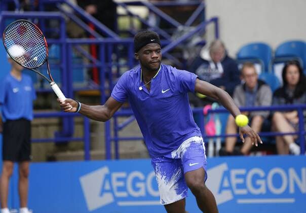 June 28th 2017, Devonshire Park, Eastbourne, England; Aegon International Eastbourne; Day 3; Richard Gasquet (FRA) versus Fances Tiafoe (USA); Tiafoe hits a forehand; Gasquet won his 1st round match 5-7 7-6 6-3 xHongboxChenx  ActionPlus11895034