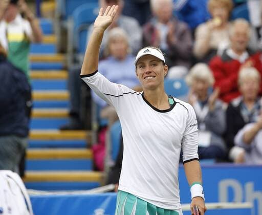 June 28th 2017, Devonshire Park, Eastbourne, England; Aegon International Eastbourne; Day 3; Angelique Kerber (GER) versus Kristyna Pliskova (CZE); Kerber celebrates her victory as she won her 2nd round match 4-6 6-1 7-5 xHongboxChenx  ActionPlus11895022