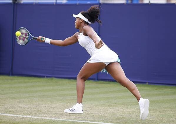 June 28th 2017, Devonshire Park, Eastbourne, England; Aegon International Eastbourne; Day 3; Caroline Wozniacki (DEN) versus Naomi Osaka (JPN); Naomi hits a forehand; Wozniacki won her 2nd round match 6-2 7-6 xHongboxChenx  ActionPlus11895042