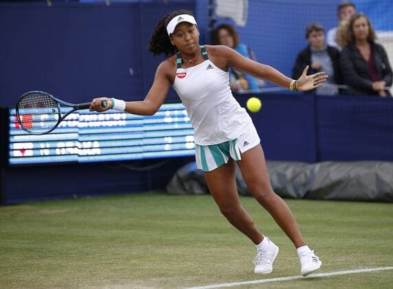 June 28th 2017, Devonshire Park, Eastbourne, England; Aegon International Eastbourne; Day 3; Caroline Wozniacki (DEN) versus Naomi Osaka (JPN); Naomi hits a forehand; Wozniacki won her 2nd round match 6-2 7-6 xHongboxChenx  ActionPlus11895052