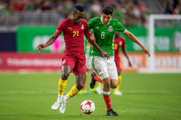 June 28, 2017: Ghana defender John Boye (21) and Mexico midfielder Erick GutiÂ©rrez (8) battle for the ball during the 1st half of an international soccer friendly match between Mexico and Ghana at NRG Stadium in Houston, TX. .. CSM Soccer 2017: Ghana vs Mexico JUN 28 - ZUMAc04_ 20170628_zaf_c04_013 Copyright: xTraskxSmithx