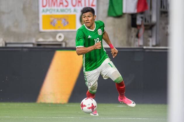 June 28, 2017: Mexico defender Jesus Gallardo (18) controls the ball during the 2nd half of an international soccer friendly match between Mexico and Ghana at NRG Stadium in Houston, TX. Mexico won the game 1-0... CSM Soccer 2017: Ghana vs Mexico JUN 28 - ZUMAc04_ 20170628_zaf_c04_032 Copyright: xTraskxSmithx