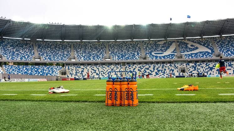 SOCCER - UEFA EL quali, Chikhura vs Altach TBILISI,GEORGIA,29.JUN.17 - SOCCER - UEFA Europa League qualification, FC Chikhura Sachkhere vs SCR Altach. Image shows bottles and the Boris-Paitschadse-National-Arena. keywords: bottle. GEPAxpictures xOliverxLerch