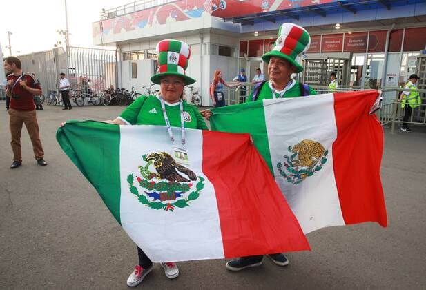SOCHI, RUSSIA - JUNE 29, 2017: Mexican fans seen outside Fisht Stadium ahead of the 2017 FIFA Confederations Cup semifinal football match between Germany and Mexico. Sergei Fadeichev TASS  TS055766