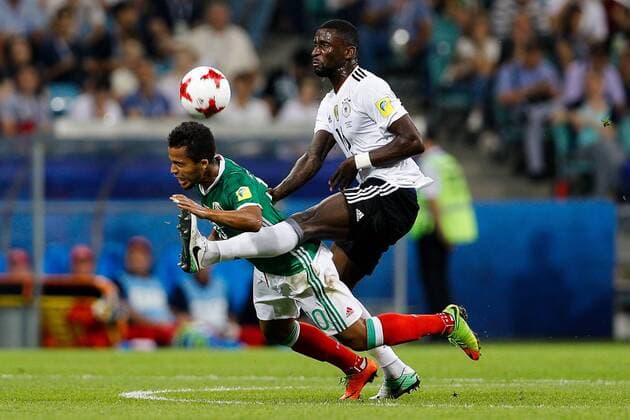 Germany vs Mexico SOCHI, SC - 29.06.2017: GERMANY VS MEXICO - DOS SANTOS Giovani of Mexico fights with RUEDIGER Antonio of Germany during a match between Germany and Mexico valid for the semifinals of the 2017 Confederations Cup on Thursday (29th), held at the Olympic Stadium in Sochi, Russia (Photo: Marcelo Machado de Melo Fotoarena) x1347236x  MarceloxMachadoxdexMelo