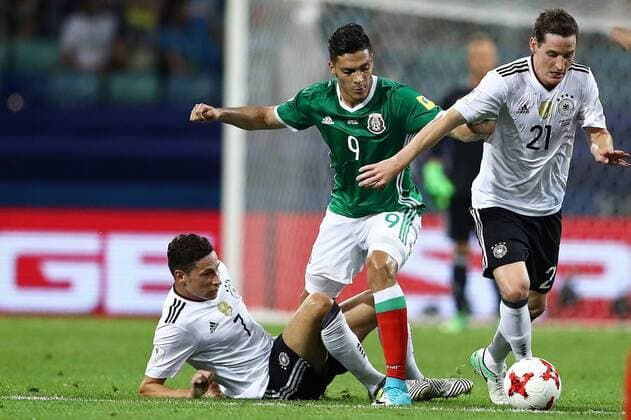 Germany vs Mexico SOCHI, SC - 29.06.2017: GERMANY VS MEXICO - Julian Draxler and Sebastian Rudy of Germany will compete with Mexico& 39;s Raulenimenez during a match between Germany and Mexico in the semifinals of the 2017 FIFA Confederations Cup on Thursday at the Sochi Olympic Stadium in Sochi, Russia. (Photo: Heuler Andrey DiaEsportivo Fotoarena) x1347272x  HeulerxAndrey